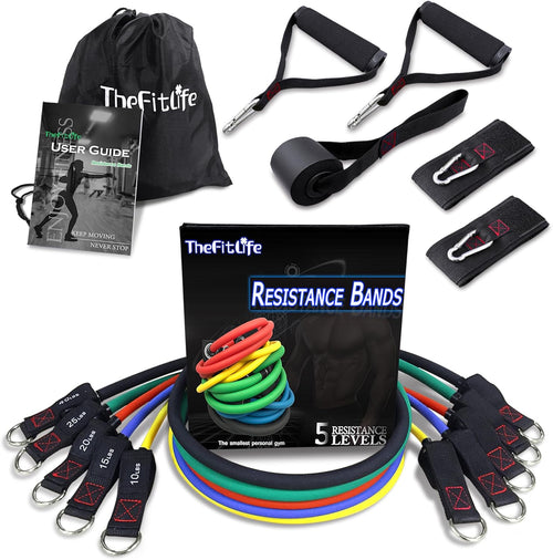 Resistance Bands with Handles - Designed for American Body Types, Exercise Workout Tubes for Men, Women, Includes Large Handles, Ankle Straps, Door Anchor, Fitness Levels